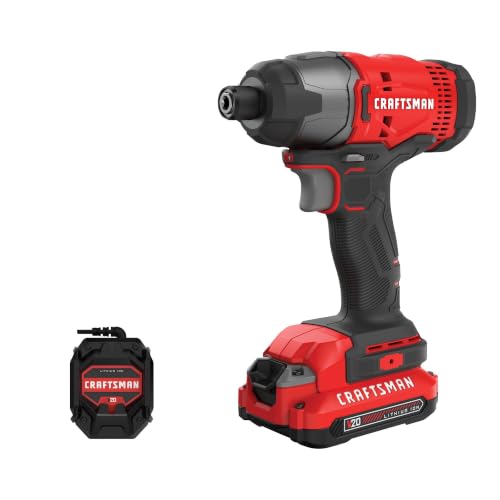 CRAFTSMAN 20V MAX Impact Driver Kit, 1/4 Inch, 2,800 RPM, LED Work Light, 1.5 Amp Hr Battery and Charger Included (CMCF800C1)