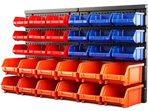 HORUSDY HORUSDY Wall Mounted Storage Bins Parts Rack 30PC Organizer Ga — Build quality and design details up close