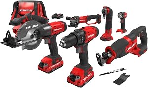 CRAFTSMAN V20 Power Tool Combo Kit, 7-Tool Cordless Power Tool Set with 2 Batteries and Ch