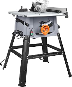 Prostormer 10 Inch Table Saw with Stand, 15A 5000RPM Portable Benchtop Saw, 45°Bevel Cutti