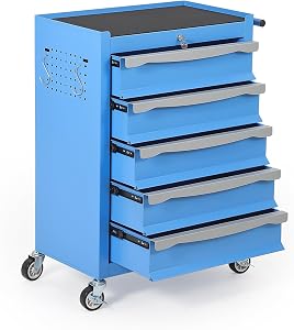 PeacefulHues Heavy Duty 5-Drawer Rolling Tool Chest with Keyed Lock & 360° Swivel Whee