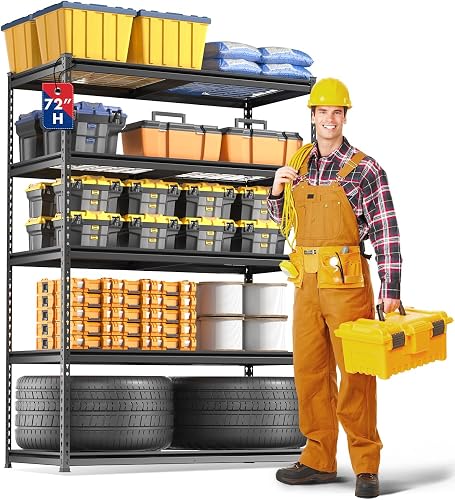 WORKPRO 5-Layer Heavy Duty Metal Storage Rack, 48”W x 24”D x 72”H, Adj — Our recommended configuration for best results