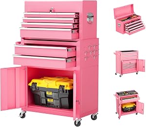 Crownland 8 Drawer Rolling Tool Chest with Wheels, Lockable 2 in 1 Detachable Tool Cabinet