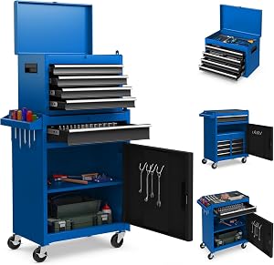 Goplus Tool Chest, 5-Drawer Rolling Cabinet with Detachable Top Toolbox, Lockable Wheels, 
