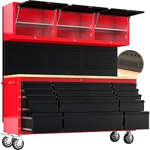 LARBANKE 72" Rolling Tool Chest with 15 Drawers - Heavy Duty Garage Workbench with Po