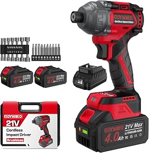GoYwato Cordless Impact Driver 2655In-lbs(300N·m) - 21V 1/4" Hex Chuck Brushless Impa