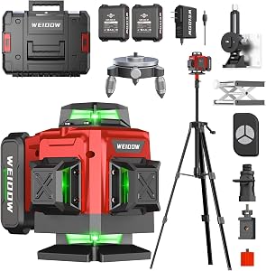 WEIDDW Laser Level with Tripod, Self Leveling Laser Level 4x360°, Green Line Laser 4D Lase