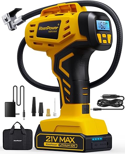 KeenPower Tire Inflator Portable Air Compressor - Super Fast - 21V Rec — Our recommended configuration for best results