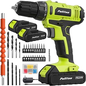 PULITUO'S 20V Cordless Drill/Driver, Electric Screwdriver - 2 Batteries, 30Nm, 21+1 Torque