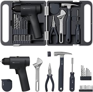 HOTO 25PCS Household Tool Kit with 16V Brushless Drill, 3/8” Keyless Chuck, Smart Display,