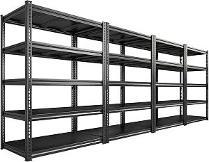 REIBII 72" H Garage Shelving Load 2500 LBS, Heavy Duty Storage Shelves, 5-Tier Adjust