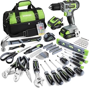 WORKPRO Home Tool Set with 20V Cordless Lithium-Ion Drill Driver, Household Repairing Tool