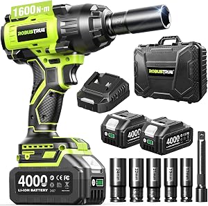 Robustrue 1600N.m (1180ft-lbs) Cordless Impact Wrench, 1/2 High Torque Brushless Impact Gu