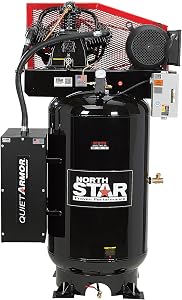NorthStar Stationary Air Compressor with Quiet Armor Noise Reduction, 7.5 HP 230V Single-P