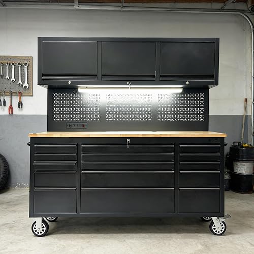 72 Inch Rolling Tool Chest with LED, Tool Box Mobile Garage Workbench — Key features at a glance