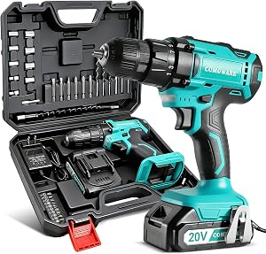 COMOWARE 20V Cordless Drill, Electric Power Drill Set with 1 Battery & Charger, 3/8&qu