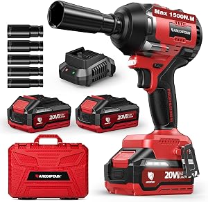 ARCCAPTAIN Cordless Impact Wrench, 1500N.m (1106Ft-lbs) 1/2" High Torque Impact Gun, 