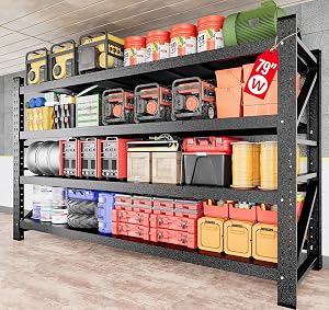 6000LBS Heavy Duty Garage Shelving Units,79" Wide & Deep Storage Shelves,Black Me
